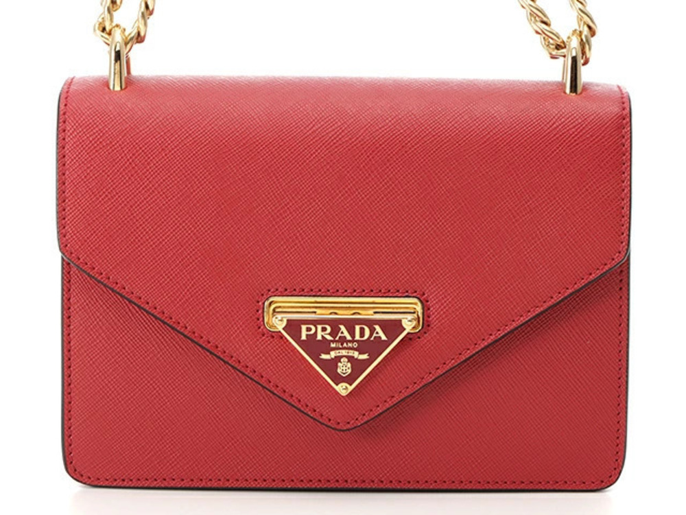 Prada Chain Shoulder Bag Red Saffiano Leather
